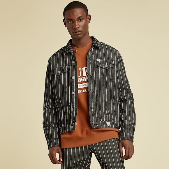 New GUESS Originals Striped slim denim jacket SZ XXL - Picture 1 of 5